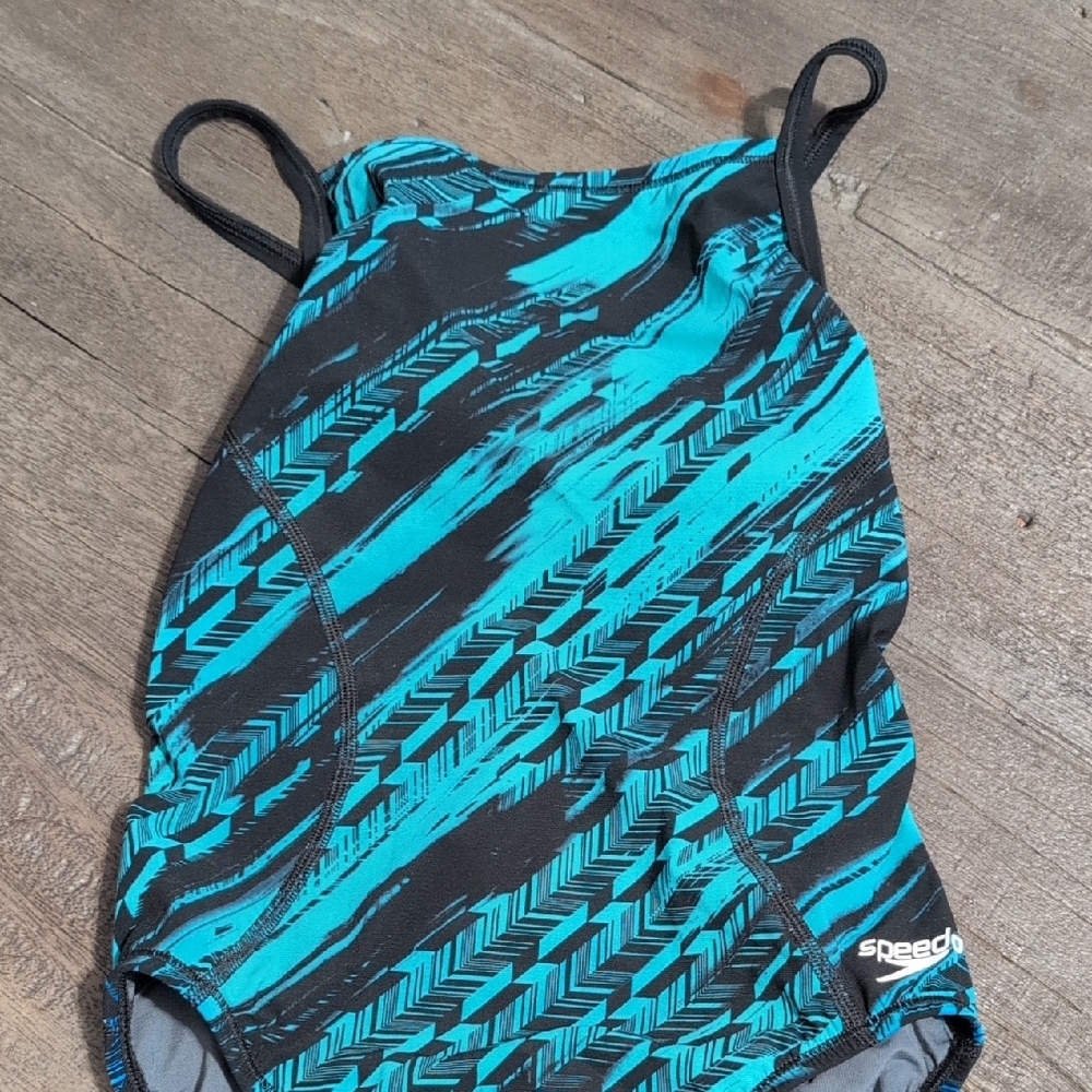 Speedo Black and Teal Patterned Swimsuit